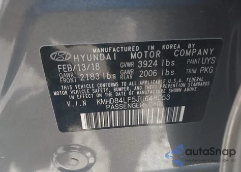 2018 Hyundai Elantra Sel from USA, damaged, VIN KMHD84LF5JU648053